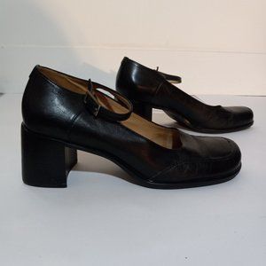 black mary janes 3" block heel square toe ankle strap HushPuppies
